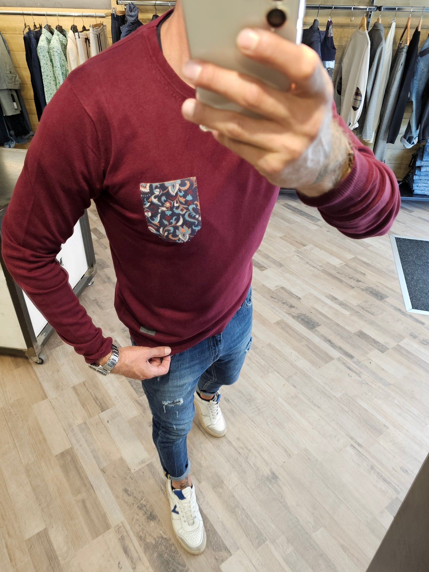 MAGLIA BORDEAUX TASCA CONTRASTO