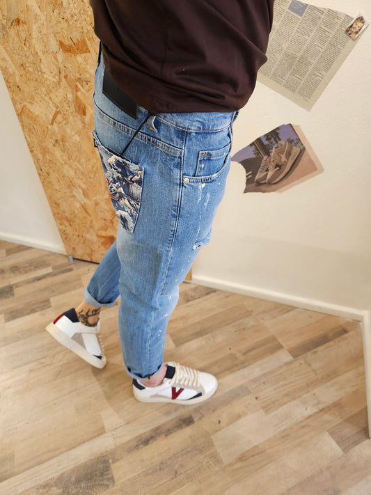 JEANS V2 VERNICE E TASCA CONTRASTO