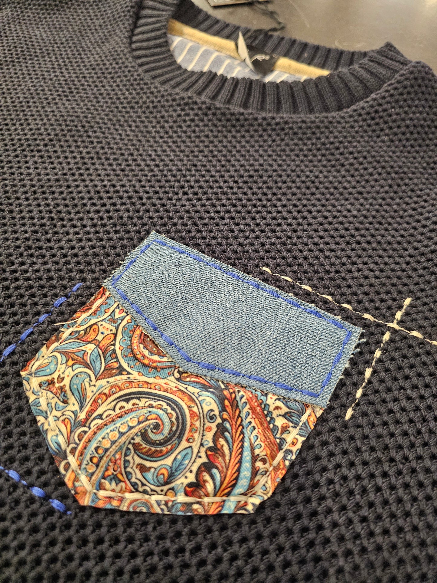 MAGLIONCINO PATCHWORK BLU