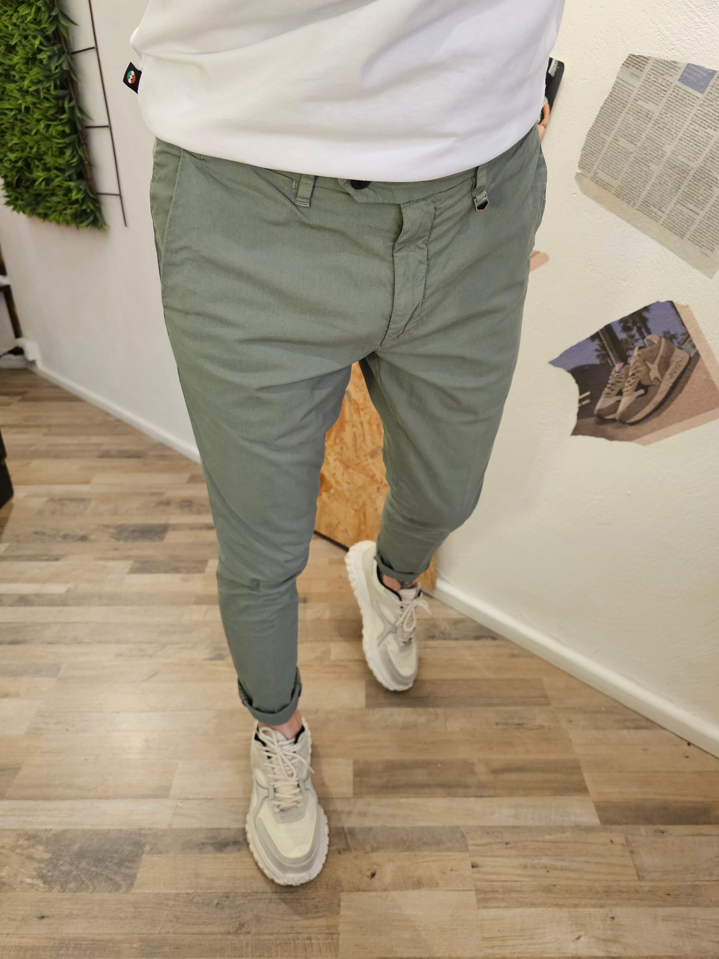 PANTALONE CHINO SALVIA ARMATURATO