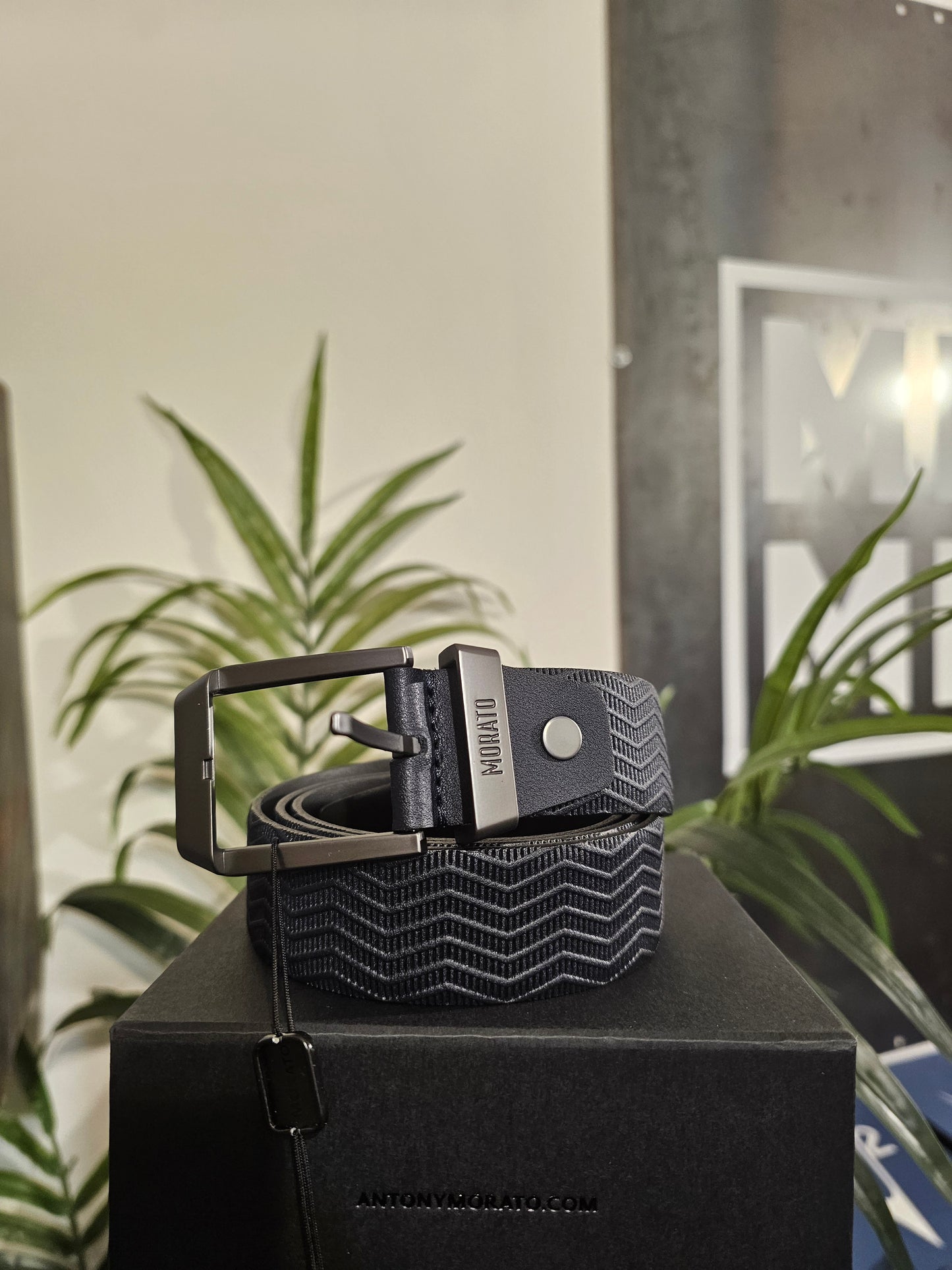 CINTURA PELLE BLU LAVORAZIONE RILIEVO