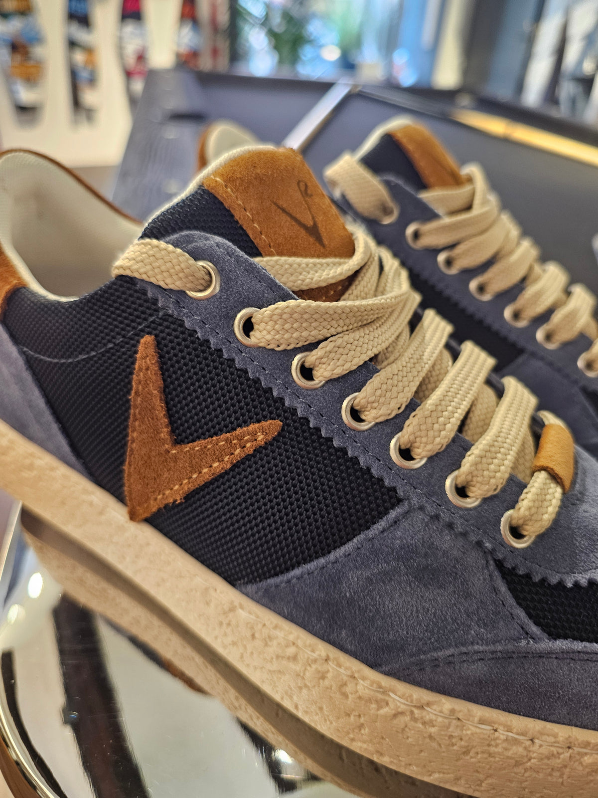 SNEAKERS ATENA AZZURRA INSERTI CUOIO