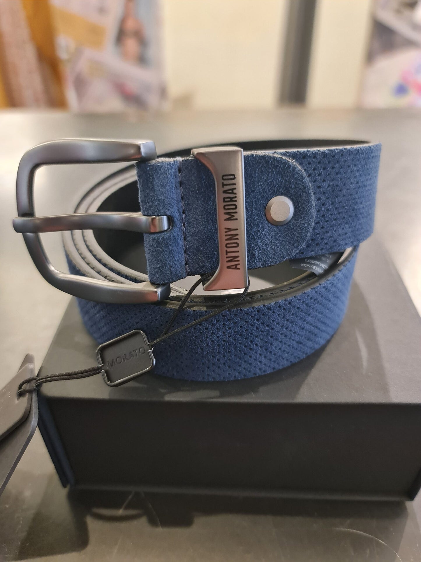 CINTURA ALCANTARA BLU