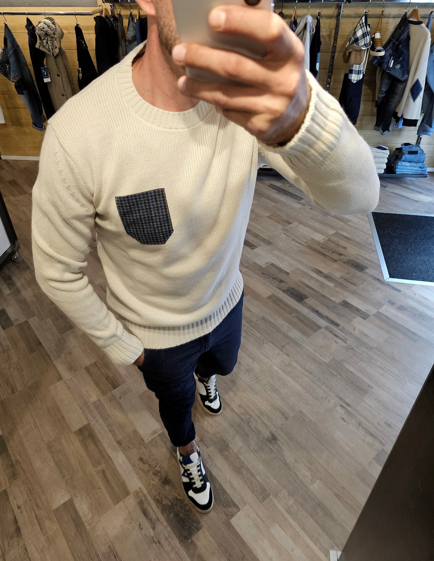 MAGLIONE TASCA PIED DE POULE