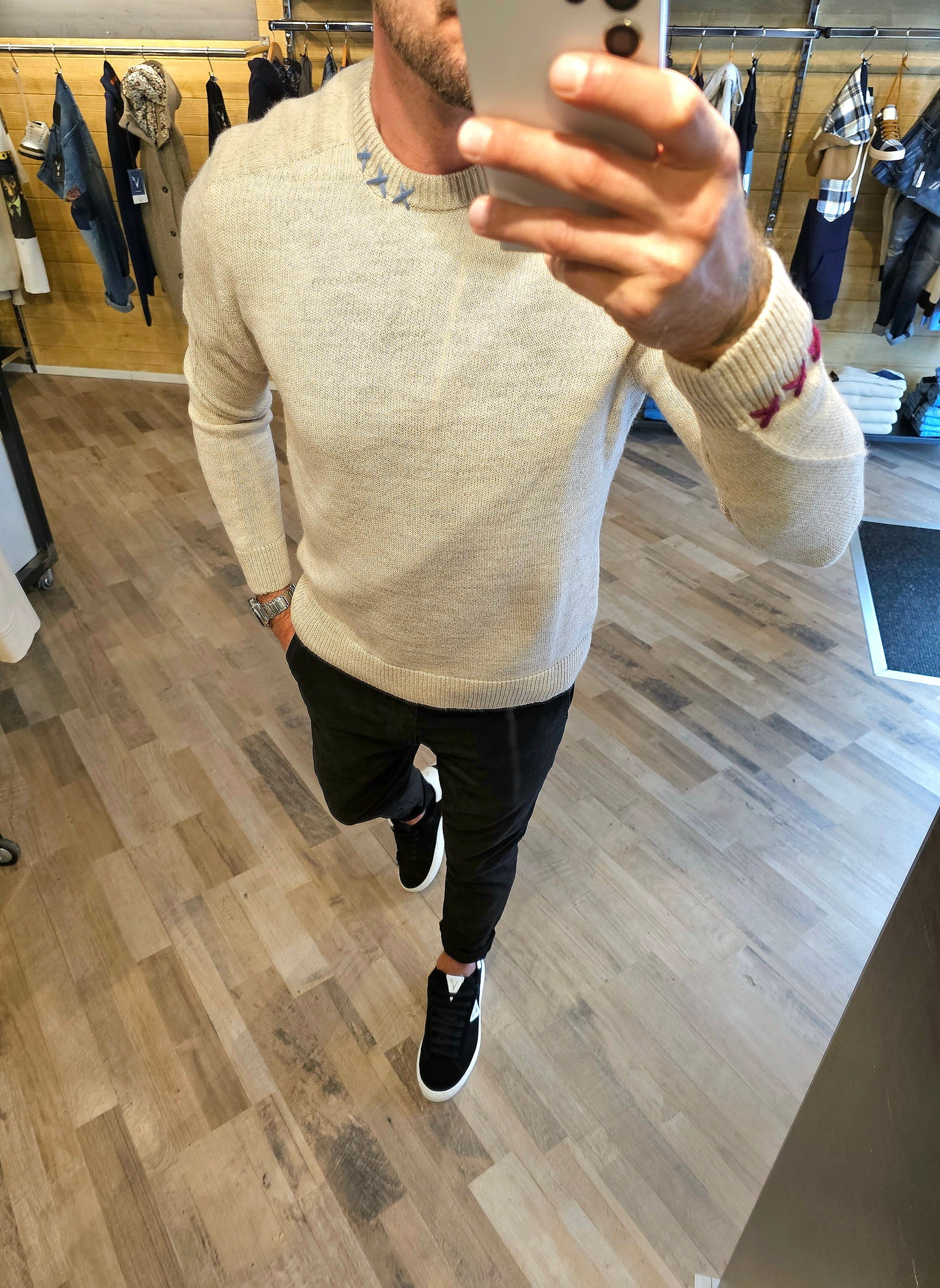 MAGLIONE SABBIA CON CUCITURE