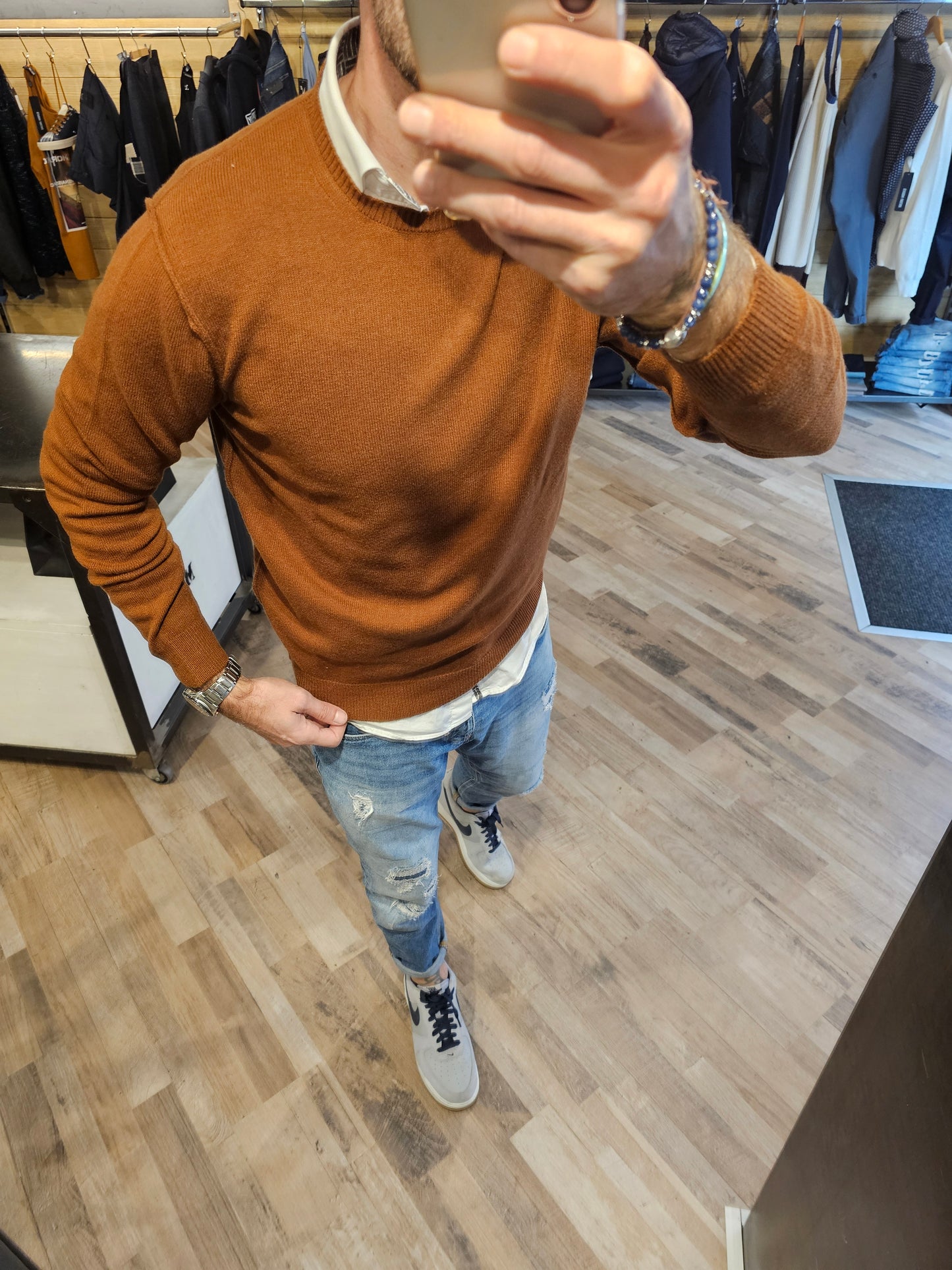 MAGLIA OCRA CUCITURE A VISTA