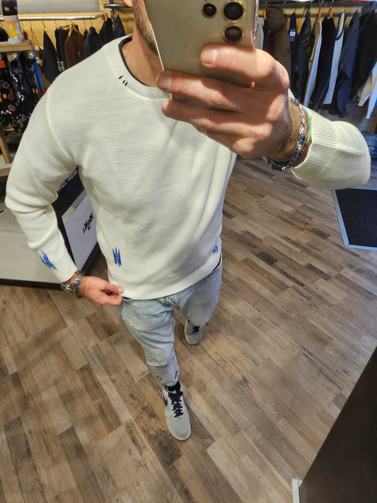 MAGLIA BIANCA VERNICE E CUCITURE A CONTRASTO