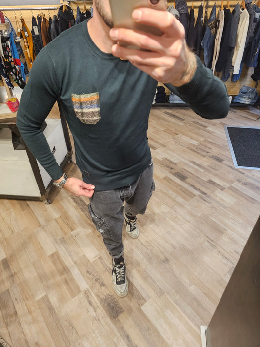MAGLIA VERDE TASCA CHECK