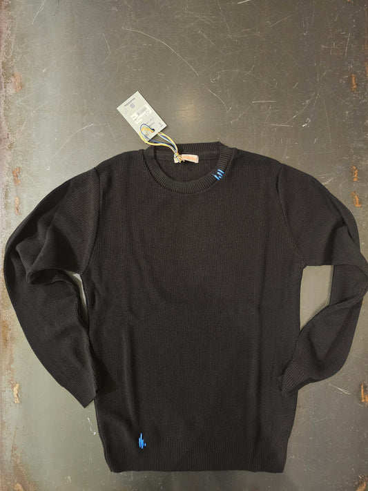 MAGLIA NERA FILO LANA A CONTRASTO AZZURRO