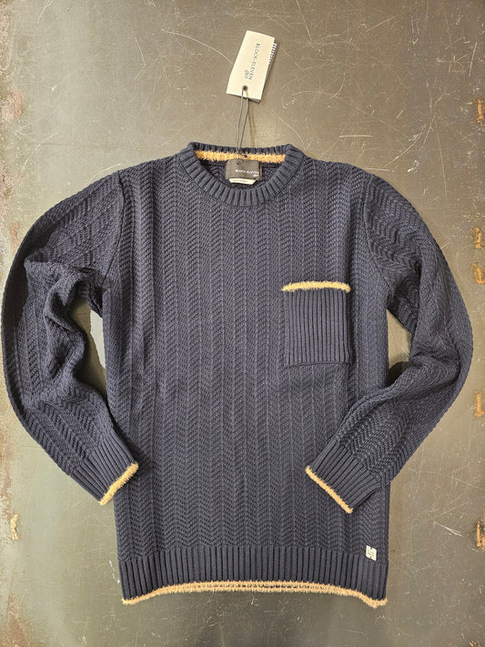 MAGLIA IN SPIGATO BLU CON CONTRASTI