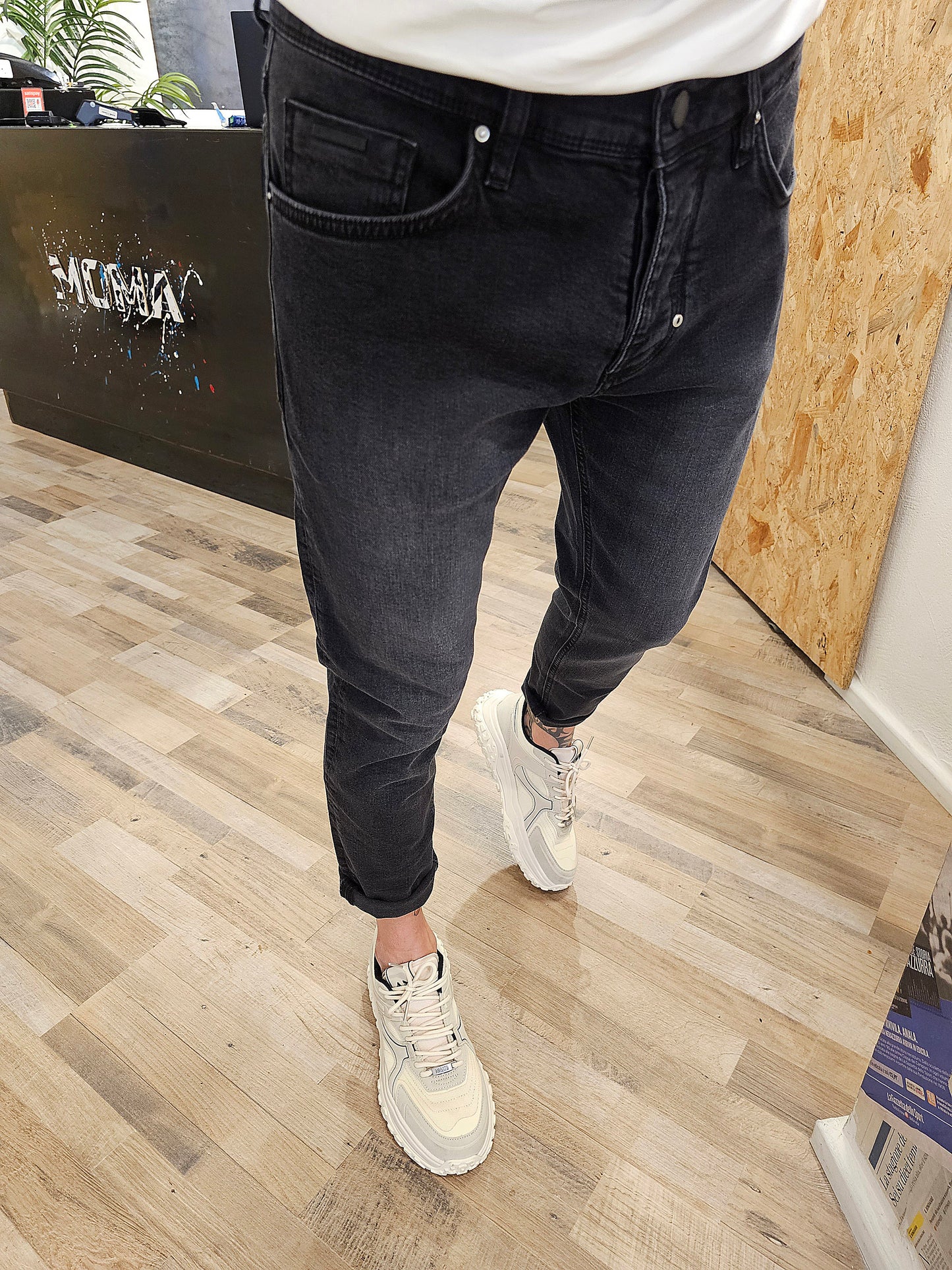 JEANS ARGON NERO SPALMATO