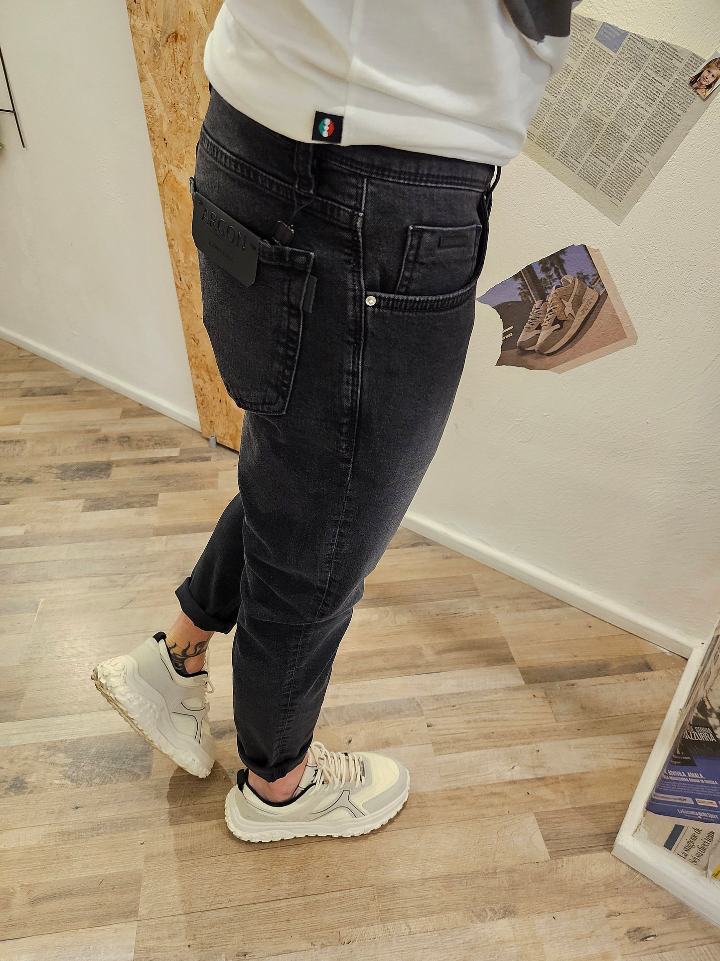 JEANS ARGON NERO SPALMATO