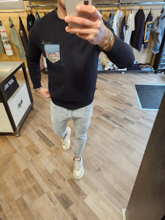 MAGLIONCINO PATCHWORK BLU