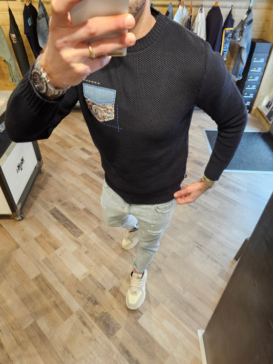 MAGLIONCINO PATCHWORK BLU