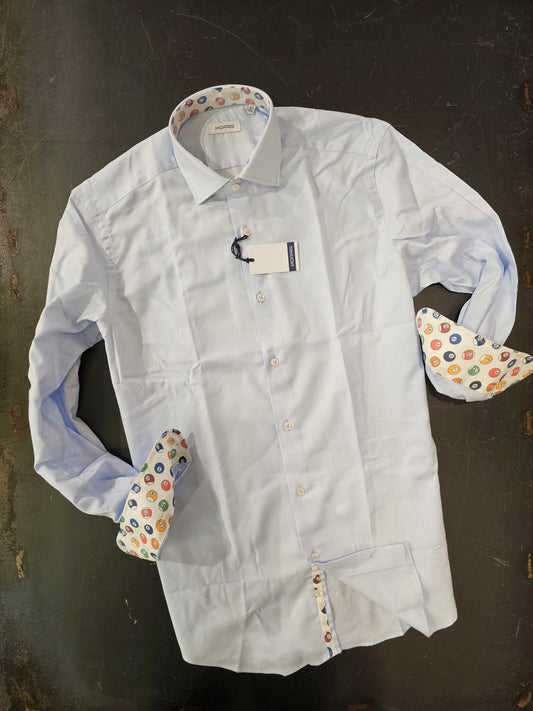 CAMICIA OXFORD AZZURRA RICAMI PALLE BILIARDO