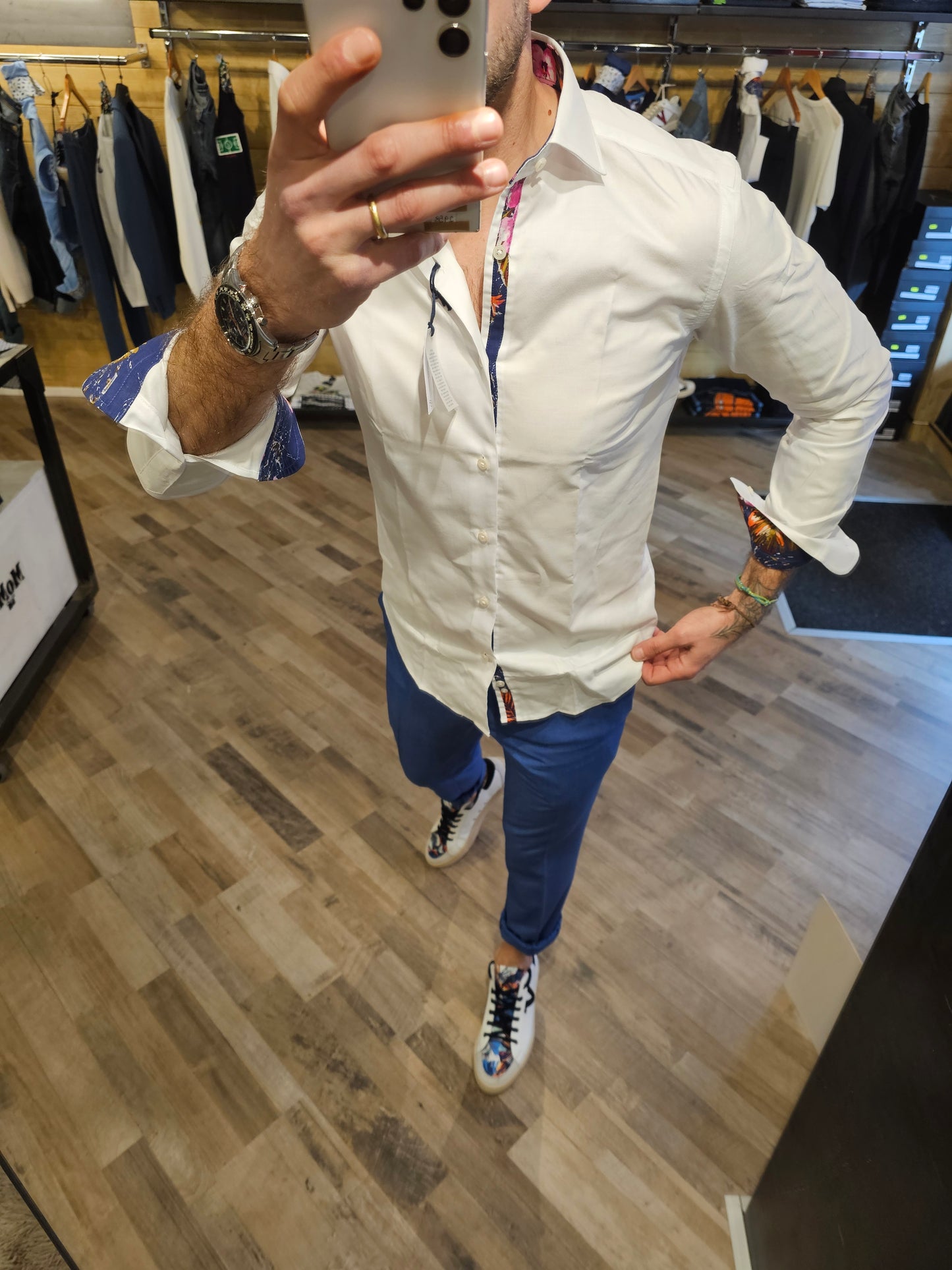 CAMICIA OXFORD BIANCA RICAMI FLOREALI