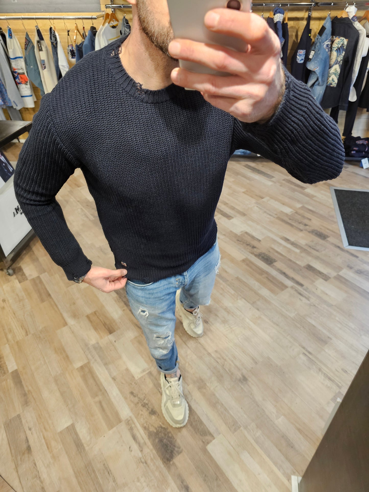 MAGLIA COTONE BLU ROTTURE