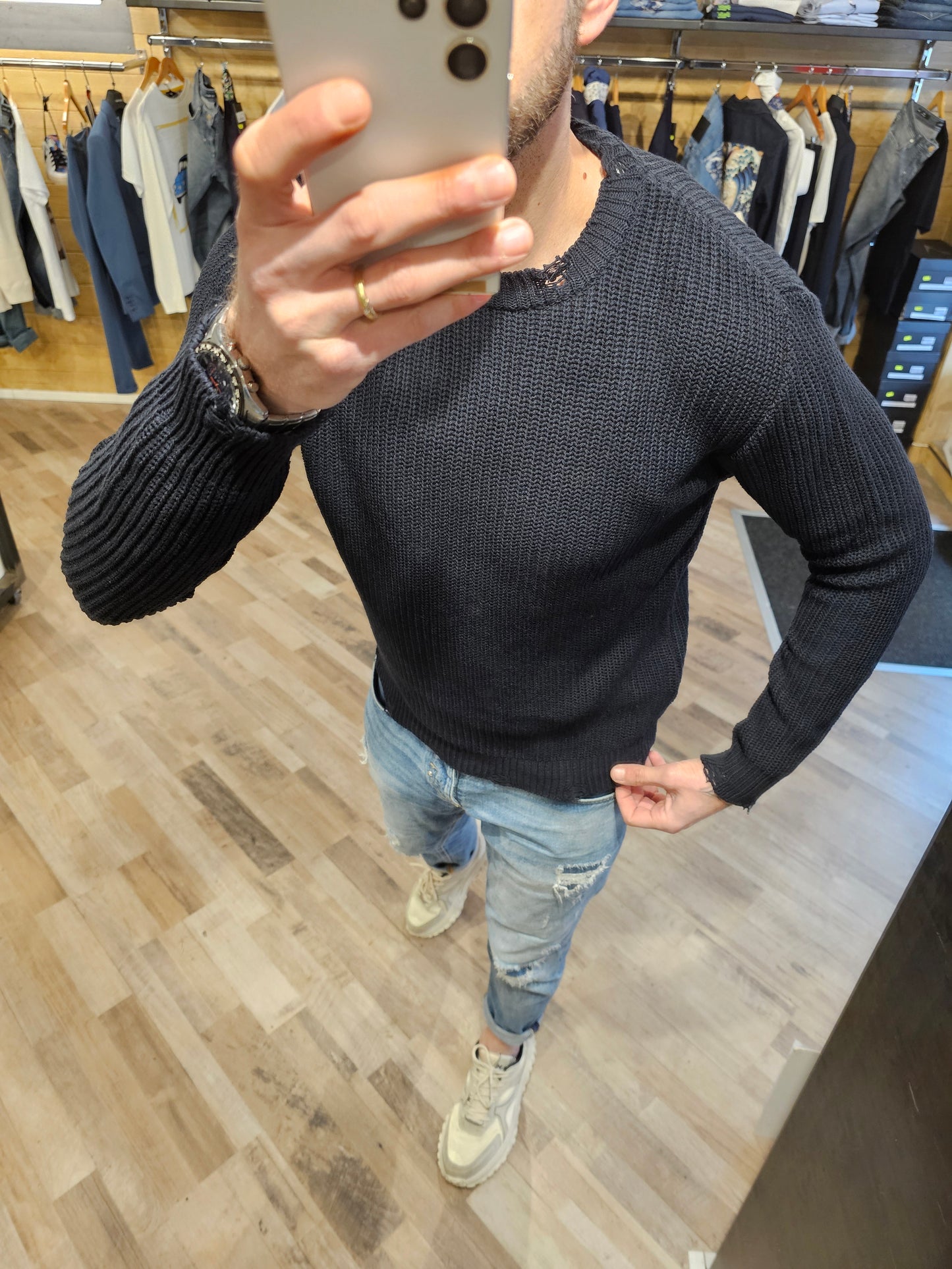 MAGLIA COTONE BLU ROTTURE