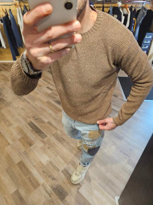 MAGLIA TABACCO COTONE PUNTINATO