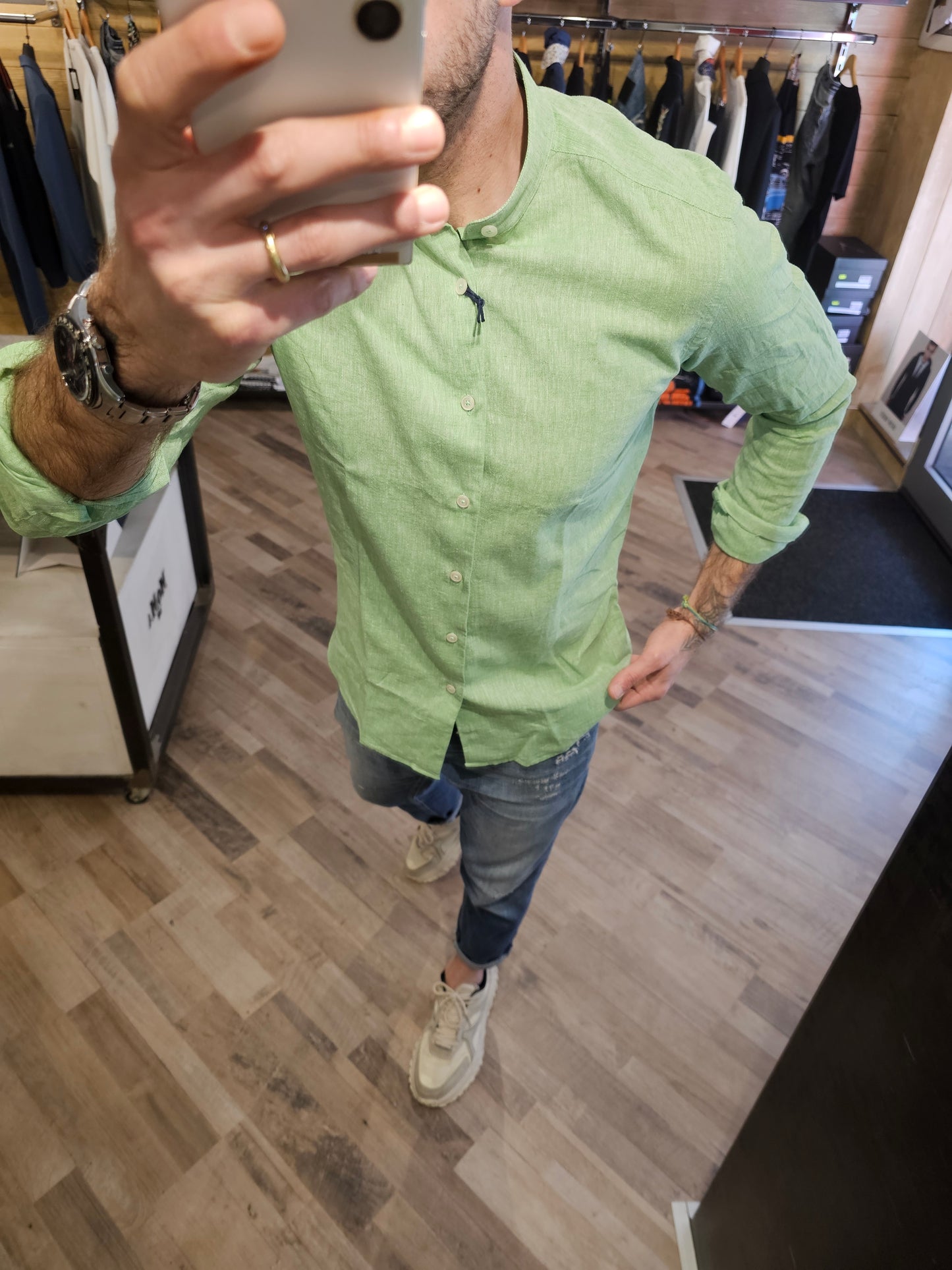 CAMICIA LINO VERDE ERBA COREANA