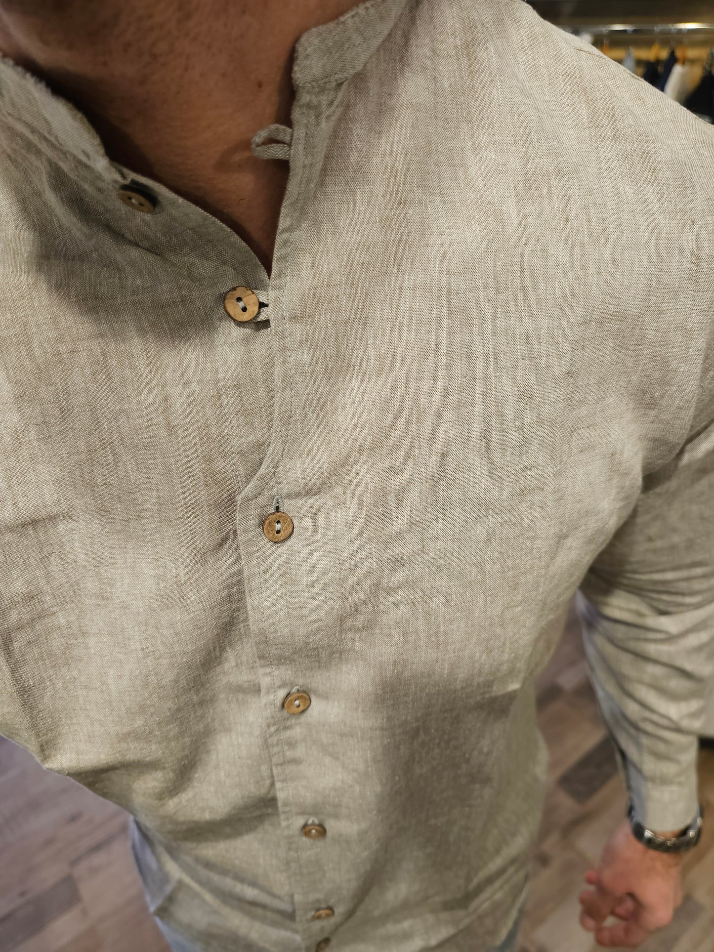 CAMICIA COREANA LINO BOTTONI LEGNO