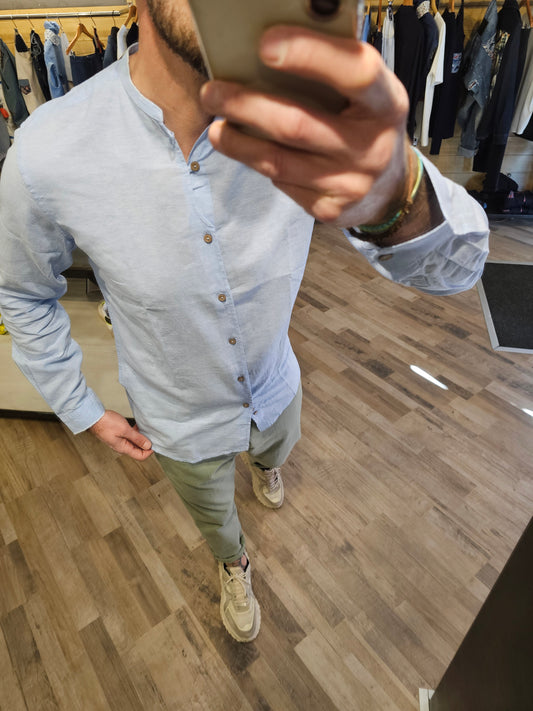 CAMICIA LINO COREANA BOTTONI IN LEGNO