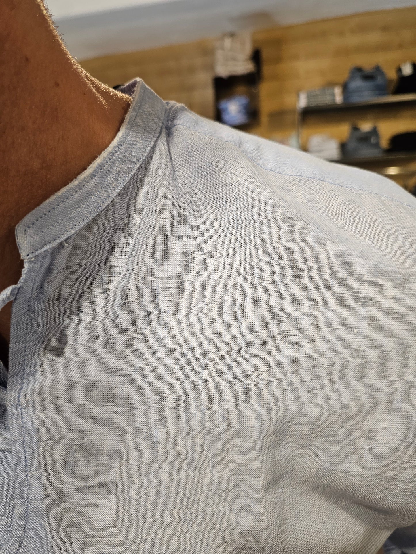 CAMICIA LINO COREANA BOTTONI IN LEGNO