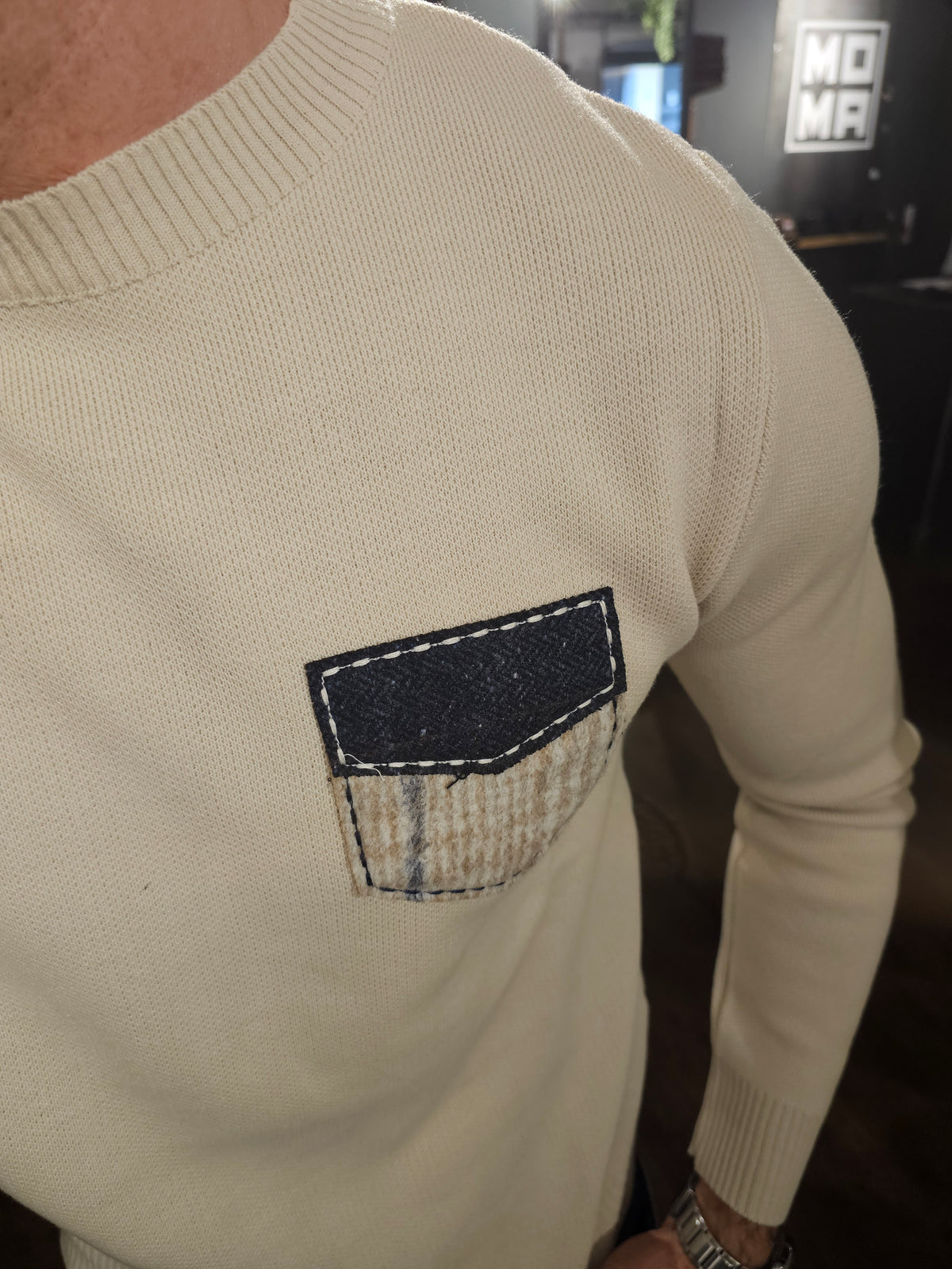 MAGLIA BURRO PUNTO STOFFA DOPPIA PATCH E TASCHINO