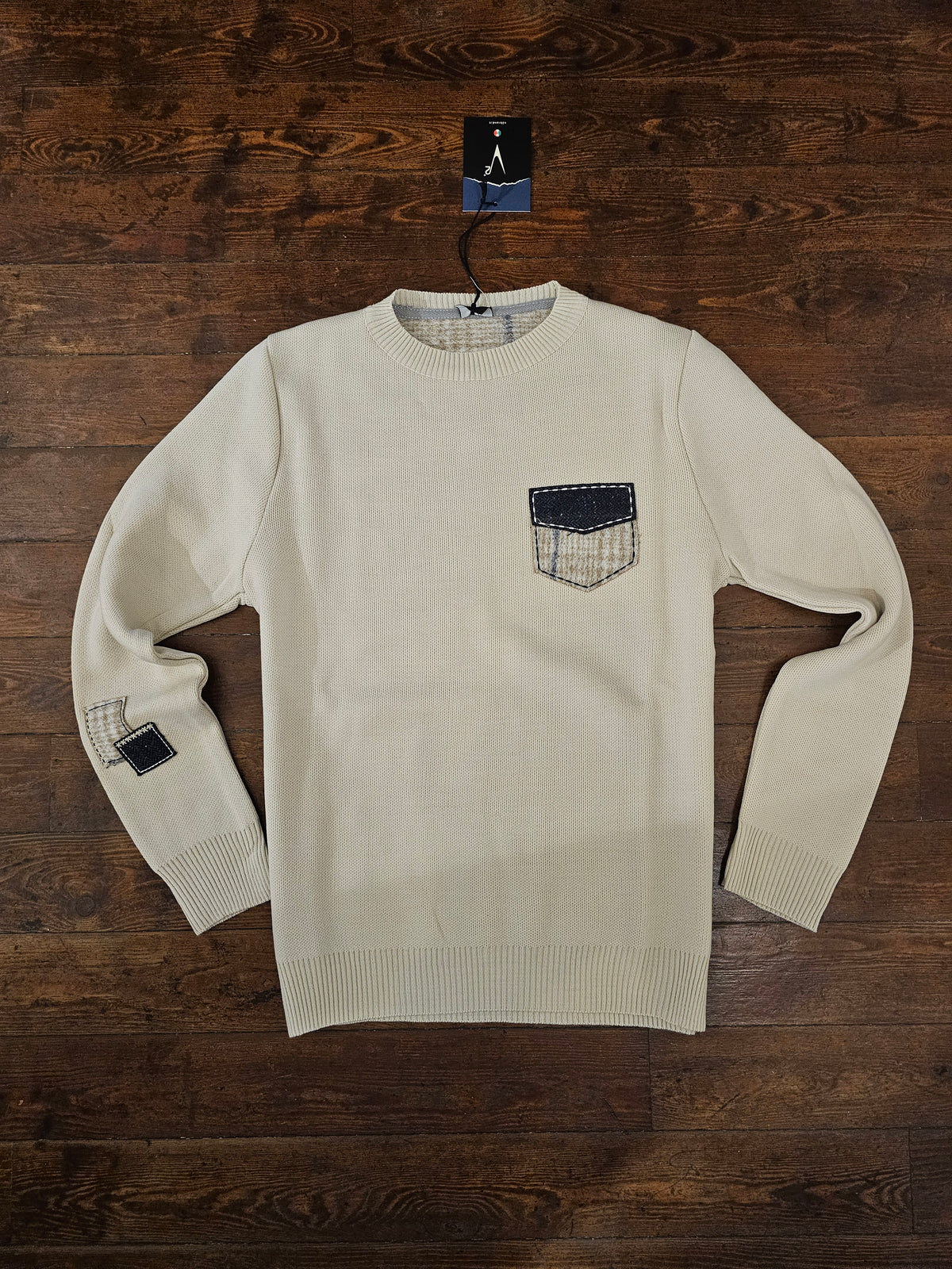 MAGLIA BURRO PUNTO STOFFA DOPPIA PATCH E TASCHINO