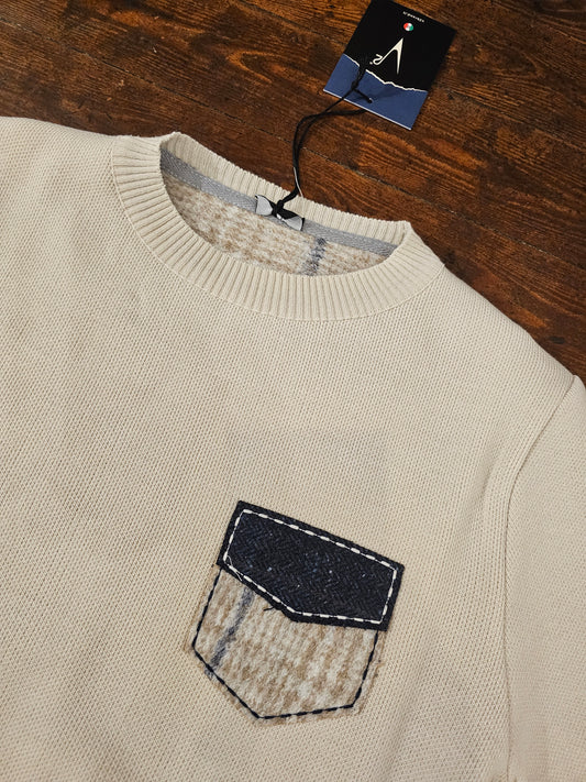 MAGLIA BURRO PUNTO STOFFA DOPPIA PATCH E TASCHINO