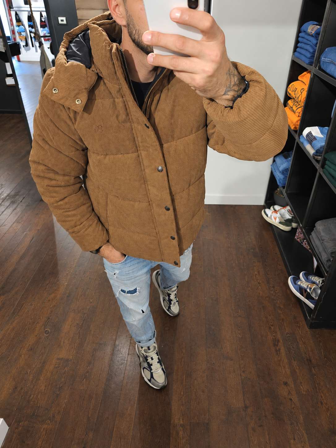 GIUBBINO PUFFER VELLUTO COSTE BROWN