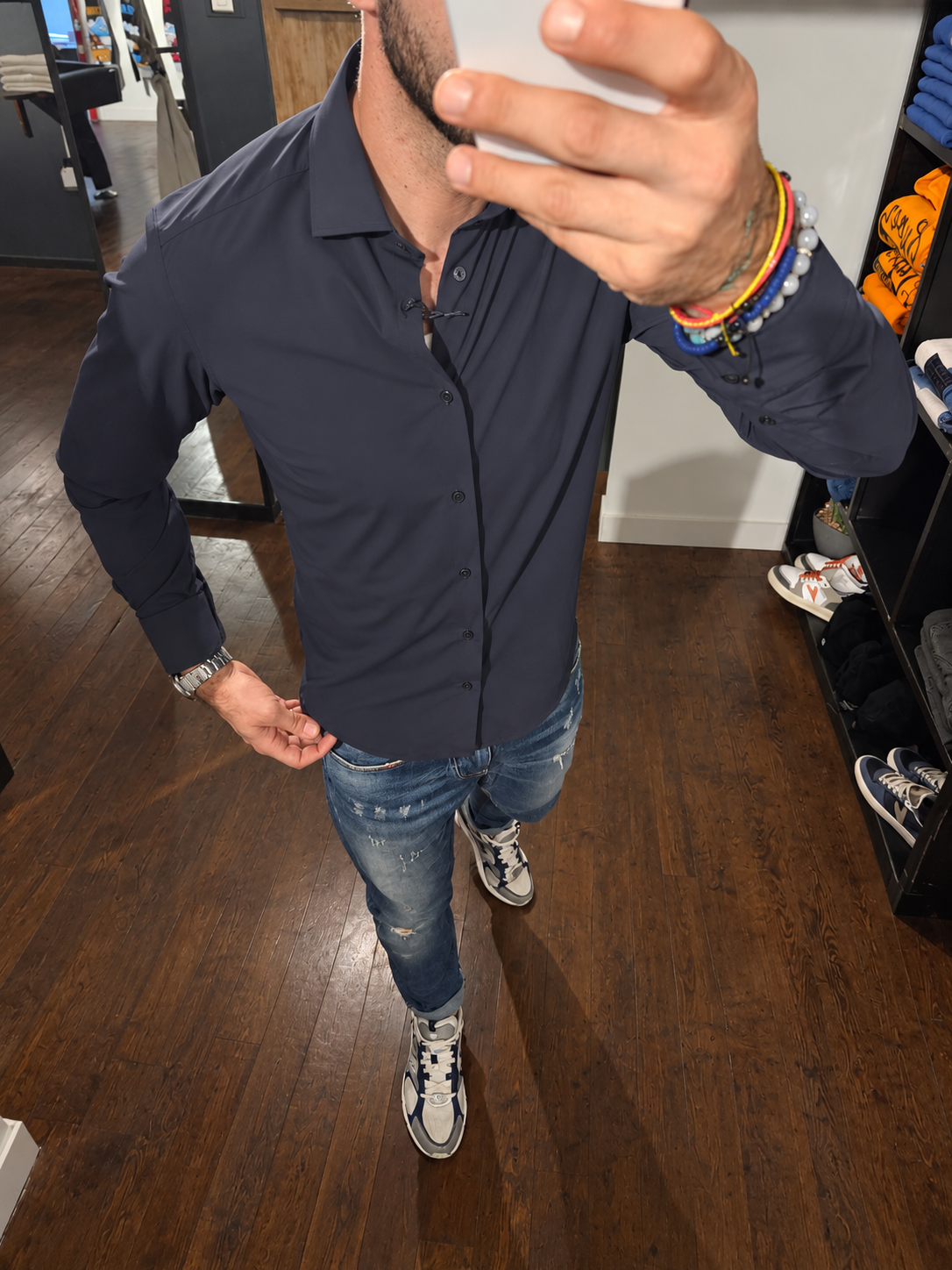 CAMICIA PERFORMANCE NO STIRO BLU