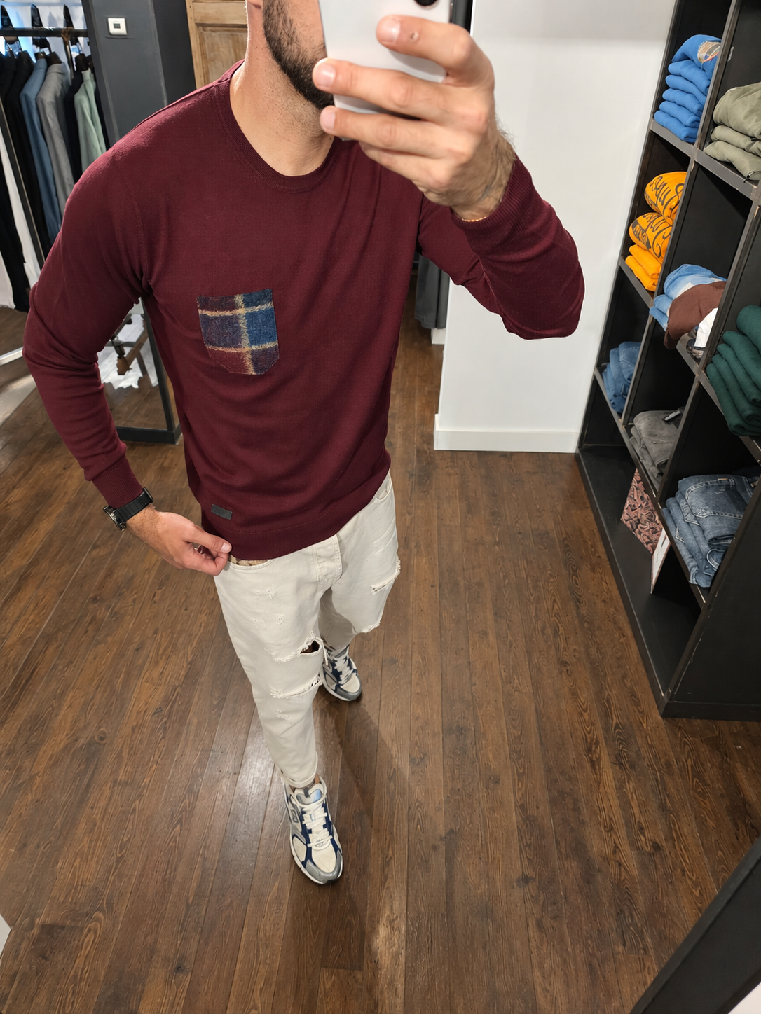 MAGLIONCINO BORDEAUX TASCHINO A CONTRASTO