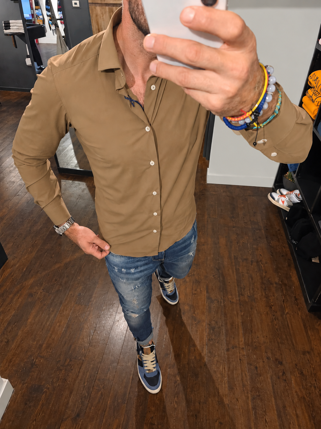 CAMICIA PERFORMANCE NO STIRO CARAMELLO