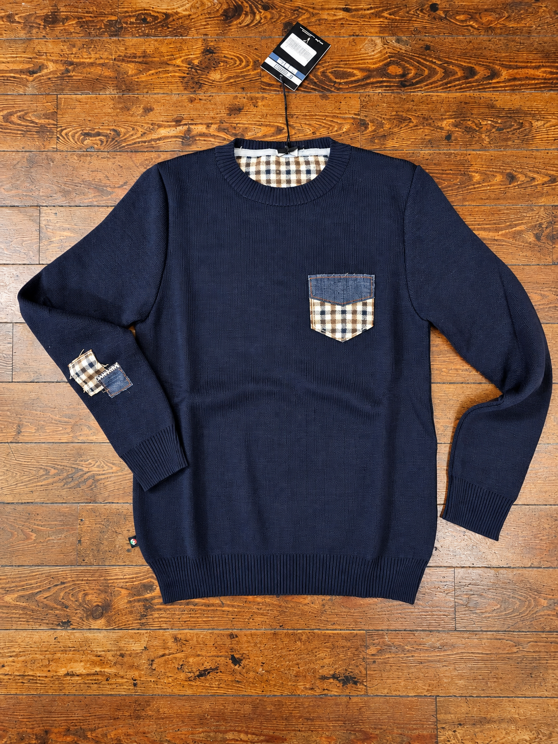 MAGLIA BLU PUNTO STOFFA DOPPIA PATCH E TASCHINO