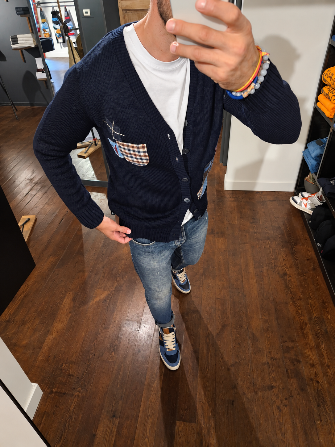 CARDIGAN BLU MULTIPATCH