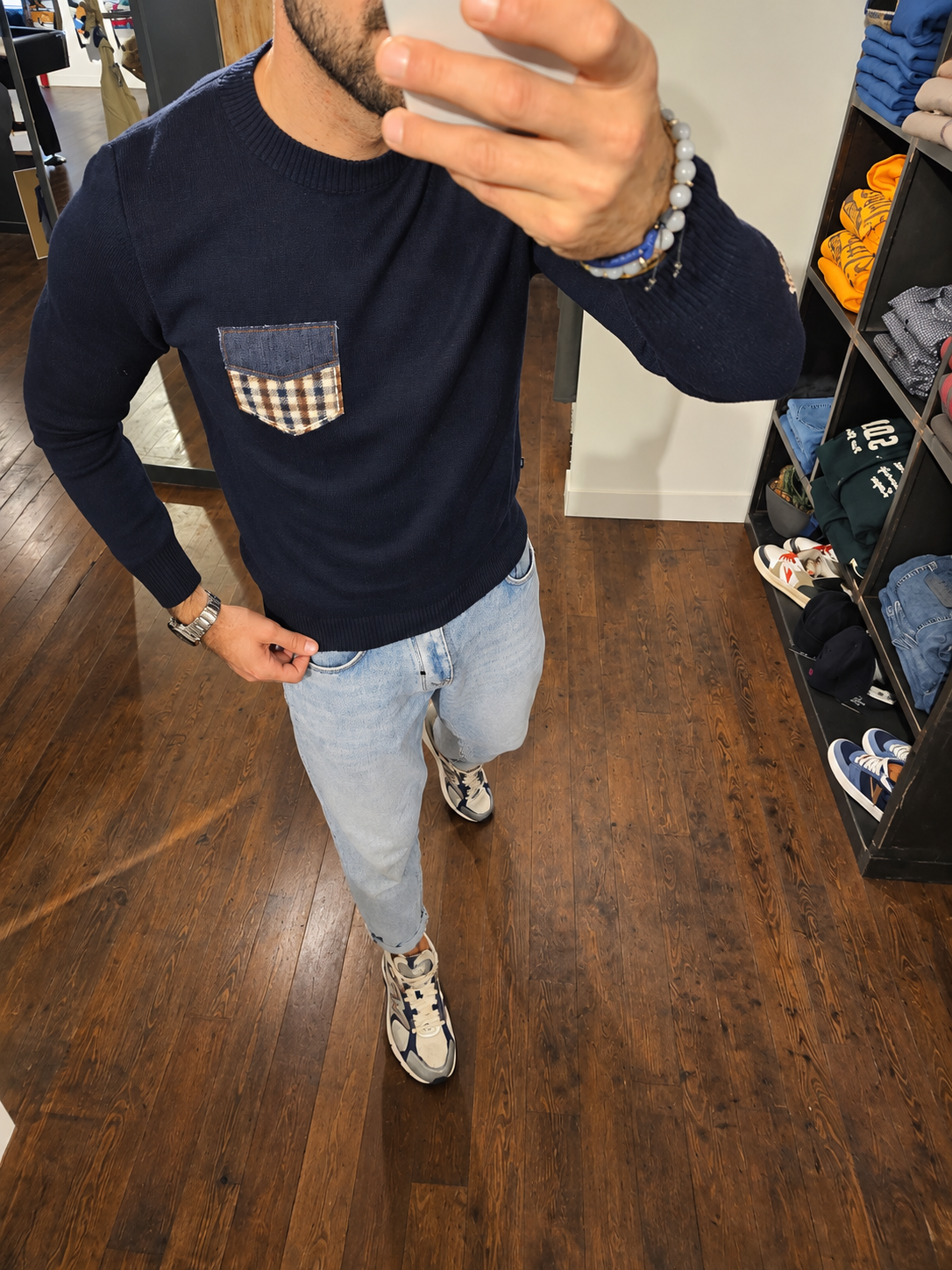 MAGLIA BLU PUNTO STOFFA DOPPIA PATCH E TASCHINO