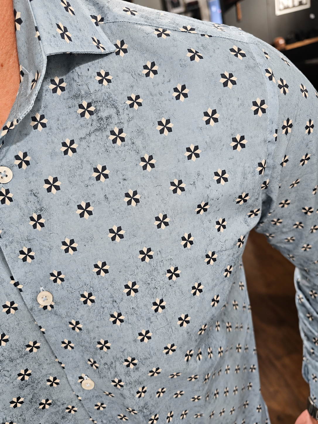 CAMICIA AZZURRA FANTASIA EFFETTO SPORCO