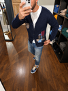 CARDIGAN BLU MULTIPATCH