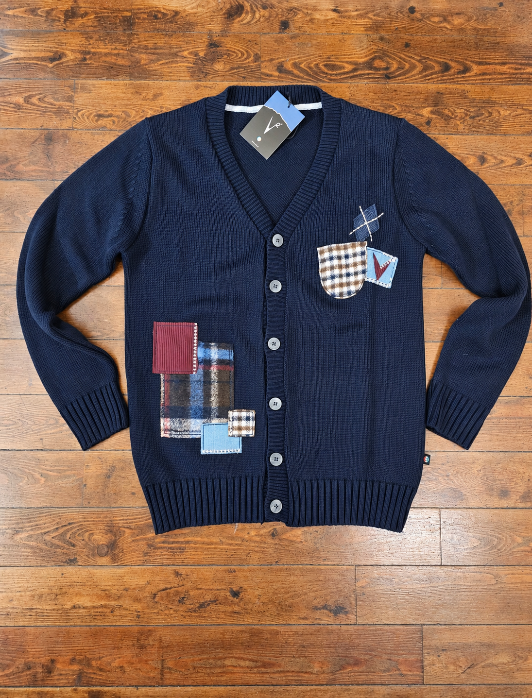 CARDIGAN BLU MULTIPATCH